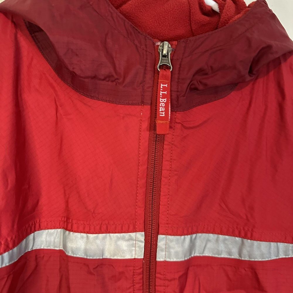 LL‎ BEAN Raincoat Red Hooded Youth XL 18  Windbreaker Jacket Unisex Fleece Lined